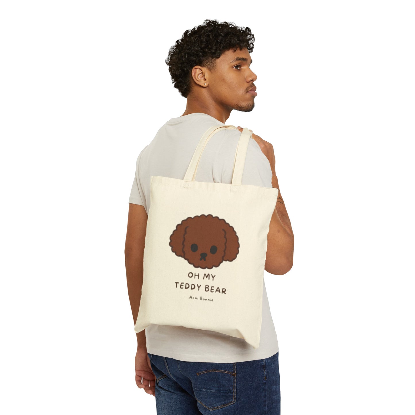 Doodle Oh My Teddy Bear Cotton Canvas Tote Bag